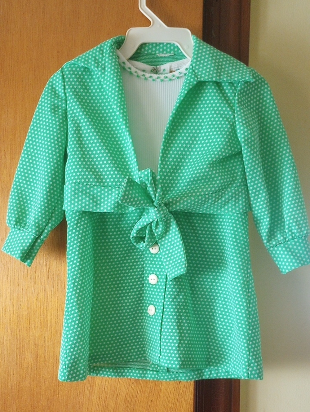 Vintage JC Penney Toddle Time Green & White Sleeveless Dress & Jacket, Sz 2